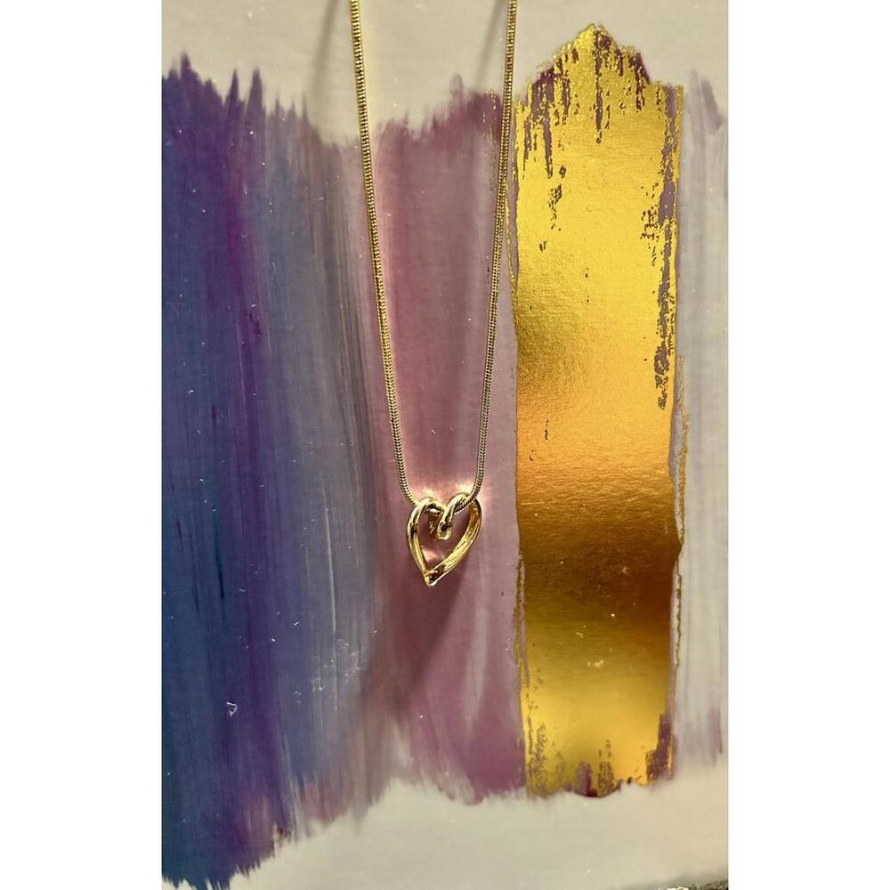 Gold Heart Pendant‎ Necklace with Snake Chain 16”